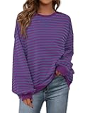 Womens Striped Oversized Sweatshirt Color Block Crew Neck Long Sleeve Casual Loose Pullover Top Y2K Clothes