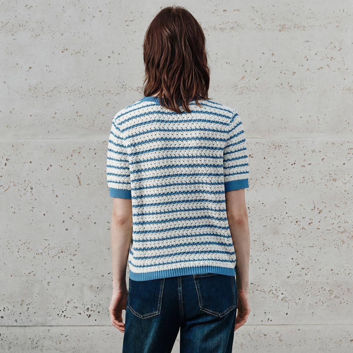 URBAN REVIVO Women's Short Sleeve Sweaters Crewneck Knit Tops Casual Striped 2025 Trendy Soft Summer Blouses - Image 6