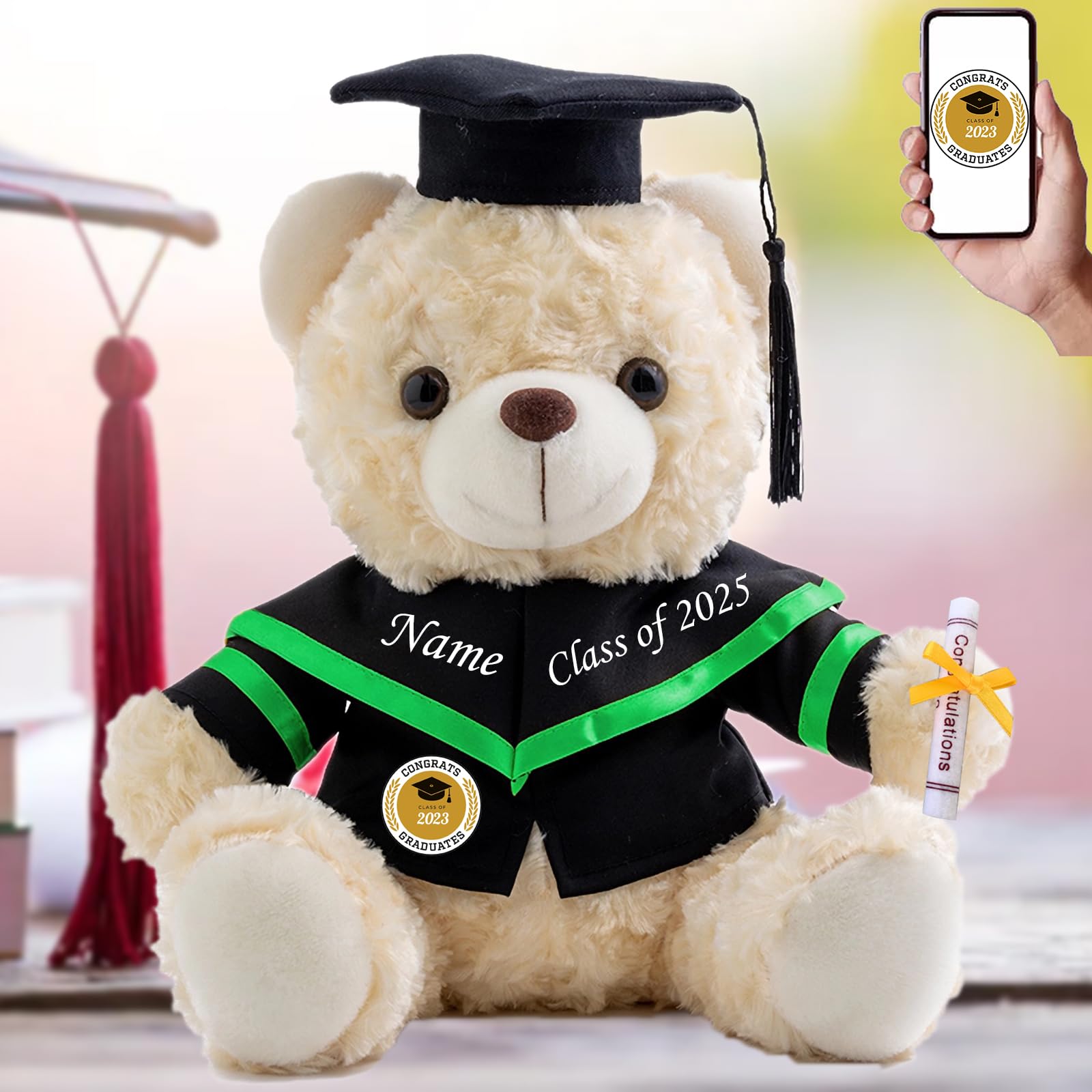 Personalised Graduation Teddy Bear, Graduation Gifts for Him/Her with Text+  Photo, Graduation Bear as Personalised Kindergarten College Graduation