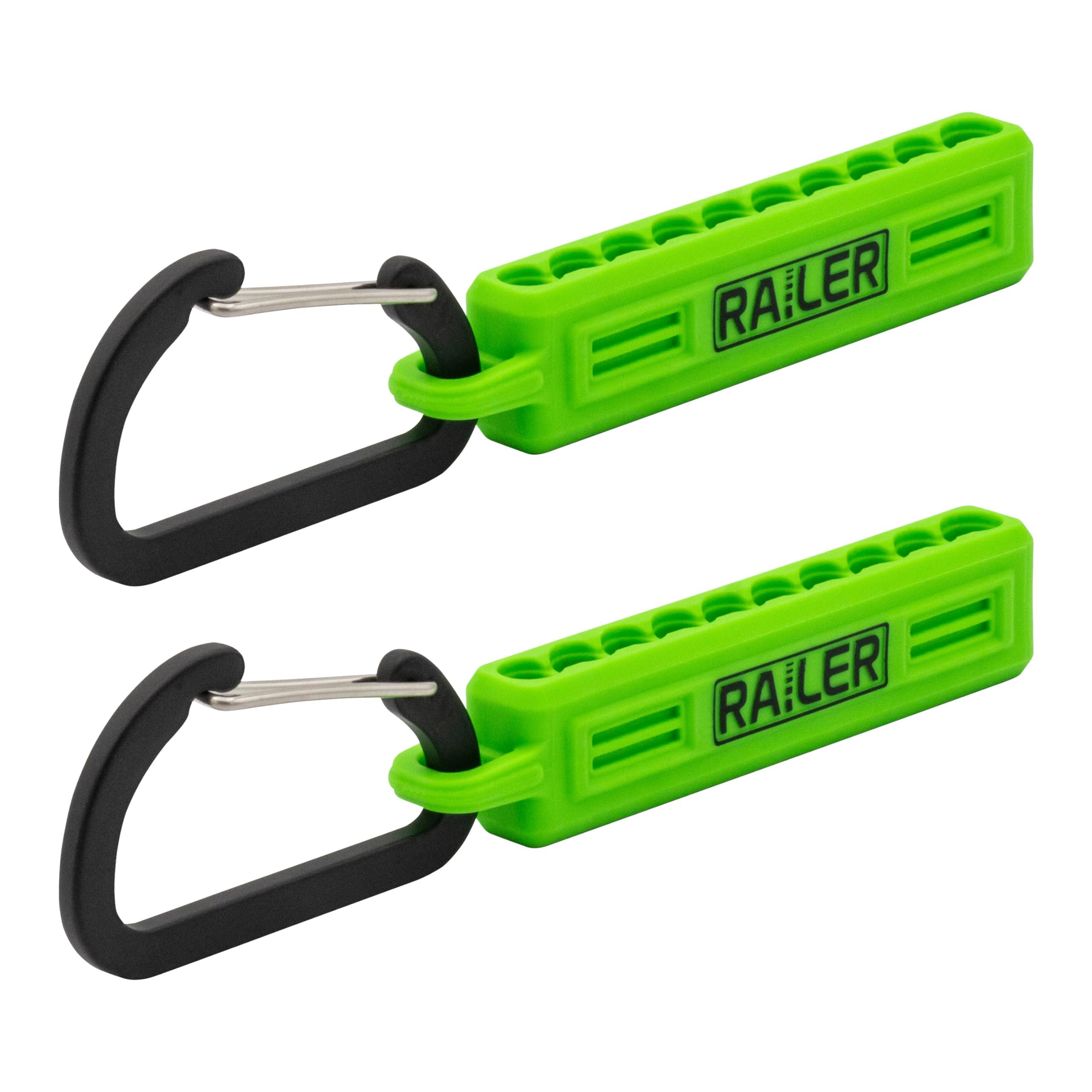 Screwdriver Bit Holder Storage Organizer – Railer 10-Hole Hi-Vis Green Bit Holder with Carabiner - 2 Pack