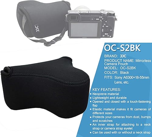 JJC - Funda de neopreno ultraligera para cámara Sony A6600 a6500 a6400 a6300 a6100 a6000 a5100 + 0.709-2.165 in/E 1.969 in F1.8, bolsa para Fuji