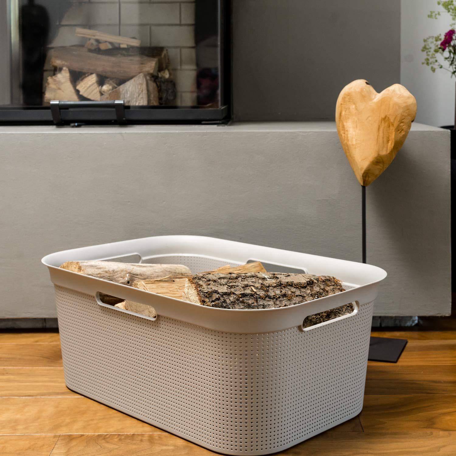 Rotho Brisen Set di 4 Cesti per la Biancheria da 40L, Beige | Contenitori flessibili in plastica senza BPA, impilabili, con fori di ventilazione e 4 maniglie, 60 x 40 x 23.2 cm