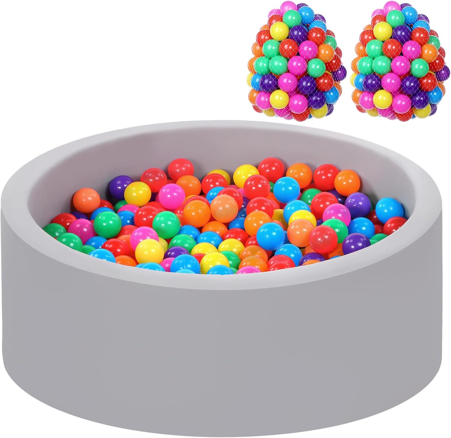 Foam Ball Pit for Toddlers with 200 Balls, Large Baby Ball Pit for Babies with Soft Memory Sponge, Indoor Outdoor Baby Playpen, Kids Play Ball Pool, Gift Toys for Infants Boys and Girls Gray Ball Pit with 200 Rainbow Balls
