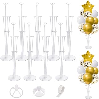 HOLICOLOR 9 Set Balloon Stands for Table, 28" Height Clear Table Balloon Centerpiece Stand with 63 Balloon Cups and Glue for Birthday Party Wedding Festival Balloons Decorations