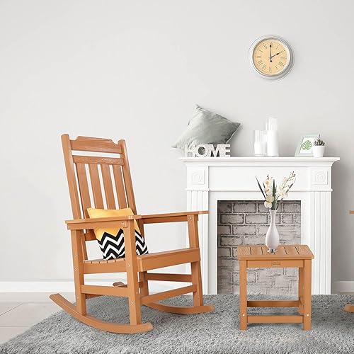 Miniatura 2 de Juego de 4 Sillas Mecedoras, Mecedora de Porche Exterior de Madera Sintética Resistente a Todas las Condiciones Climáticas, Sillas Mecedoras para