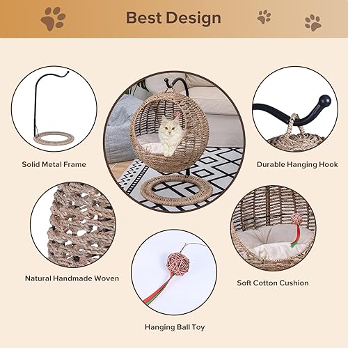 Miniatura 3 de Cama de mimbre para gatos, cama colgante para gatos, cama colgante para gatos, cama de ratán para gatos, cama para gatos al aire libre, para gatos