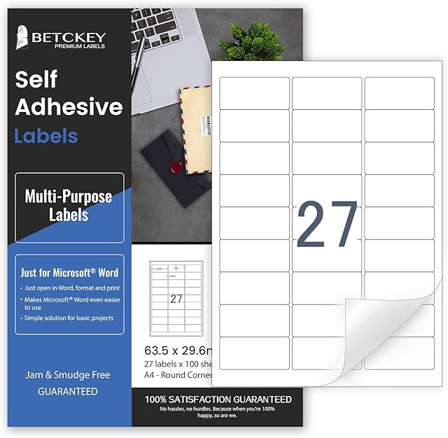 100 Sheets, A4 Sticker Paper, 27 Circular Labels per Sheet, Printable Self Adhesive Labels for Inkjet & Laser Printer, 63.5 x 29.6mm