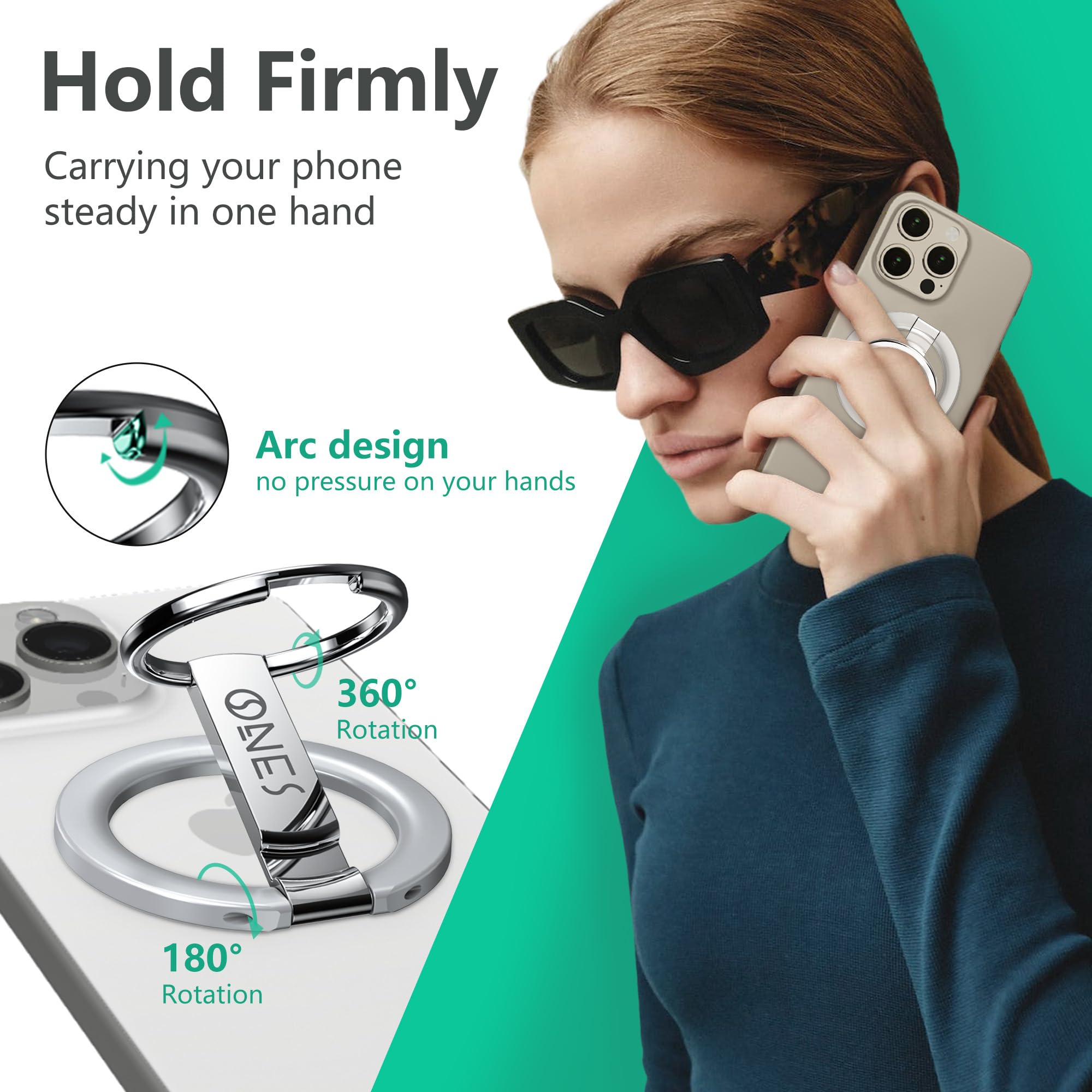 ONES Magnetic Phone Ring Holder for MagSafe Easy Rotation, Multi-Function Kickstand, Durable Silicone Damping - Image 2