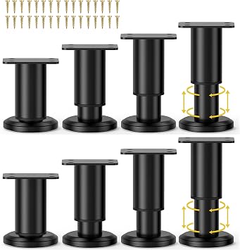 Wlrrcwdttc 8 Pcs Metal Adjustable Furniture Legs 3.15-4.72 inch, Adjustable Cabinet Legs for Sofa/Bed/Chair/Couch/Dresser/Table, Heavy Duty Bed Replacement Support Legs for Bed Frame/Bed Center Slat