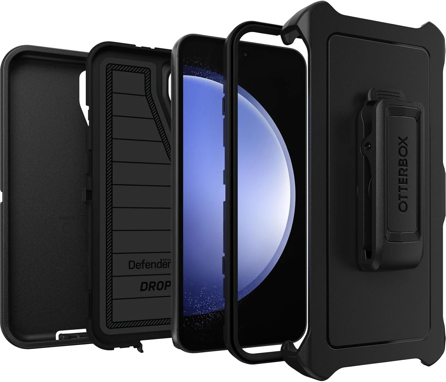 OtterBox Galaxy S23 FE (Only) Bundle: - Defender Series Case - Black - Glass Screen Protector - Holster Clip Included - Microbial Defense Protection - Non-Retail Packaging