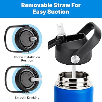 Straw Lid for Hydro Flask 12-64oz Wide Mouth, Replacement Lids with Handle for Hydroflask, Thermoflask, koodee Wide Mouth Water Bottle, BPA Free