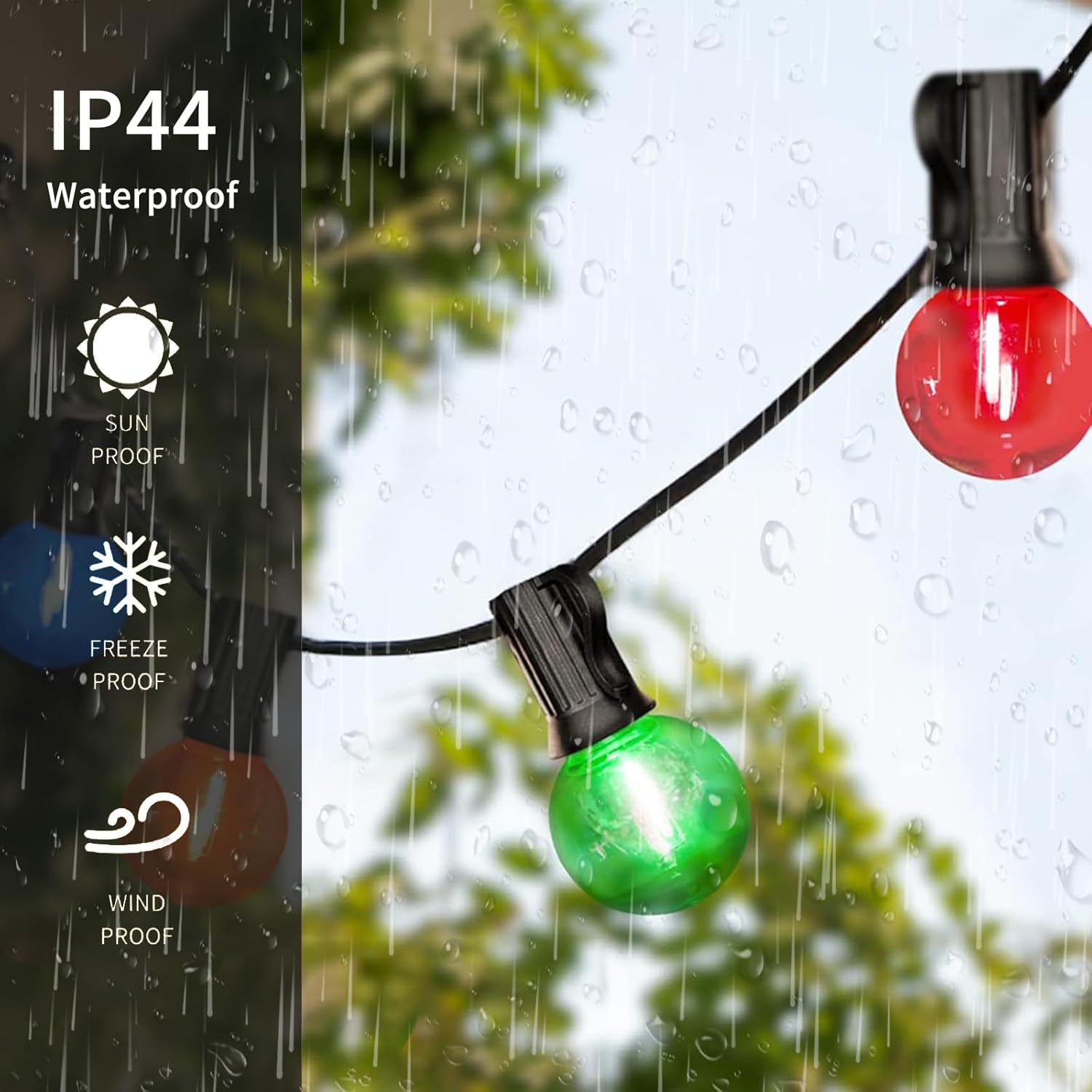 25 Pack G40 Replacement Bulbs, Multicolor LED Globe Christmas Light Bulbs, E12 Candelabra Base for Outdoor String Lights, Patio, Tree, Holiday Party Decor