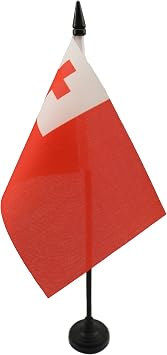 Tonga Table Flag 4 x 6 - Tongan Desk Flag 15 x 10 cm - Black plastic stick and base - AZ FLAG