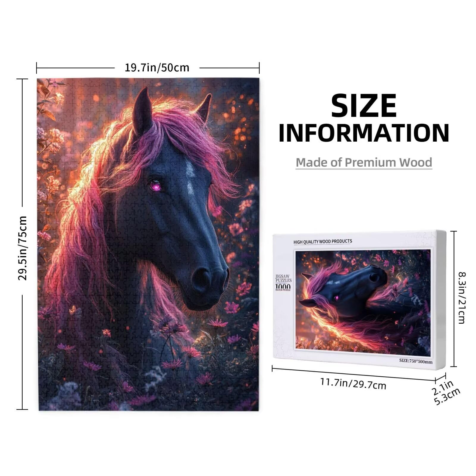 Cheval Puzzle Animal 3000 Pièces Adultes, DIY Puzzles Classiques Art avec Boîte d'emballage et Photos de Référence, Relaxation/Soulagement du Stress/Jeux Amusants, Creatif Cadeau pour Femme M-1536