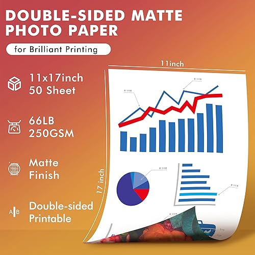 Miniatura 2 de Koala Papel Fotográfico Mate de Doble Cara Grueso 11x17 Pulgadas Peso Pesado 50 Hojas 250gsm Compatible con Impresora de Inyección de Tinta y Tinta