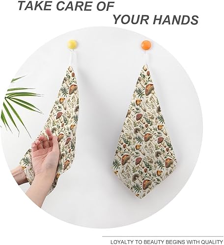 Miniatura 4 de Decorative Hand Towels for Bathroom - Retro Mushroom Plants Print Soft Absorbent Small Bath Hand Towels for Kitchen, Farmhouse, Spa, Hotel, Guest