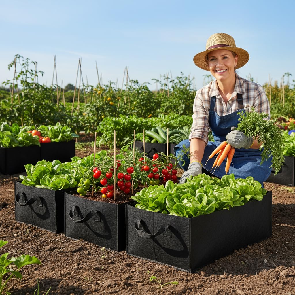 Lot de 5 sacs de culture de légumes rectangulaires de 20 l - En non-tissé respirant - Pour la culture des plantes - Charge lourde - Épais - Pour légumes, fleurs, tomates, fraises