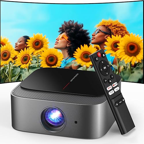[386+ Built-in Apps] DBPOWER E2 Smart Projector with WiFi and Bluetooth, Native 1080P Mini Projector Compatible with Netflix, Youtube, Disney+, Hulu, Max & Crunchyroll, Electric Focus & Carry Case