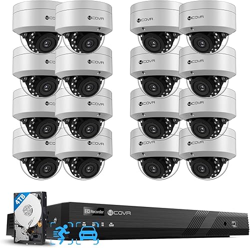 Miniatura 10 de Sistema de cámara de seguridad 4COVR PoE, 8X 5MP IK10 Cúpula IP67 a prueba de vandalismo con audio, NVR de 8 canales 4K con HDD de 2TB, detección AI