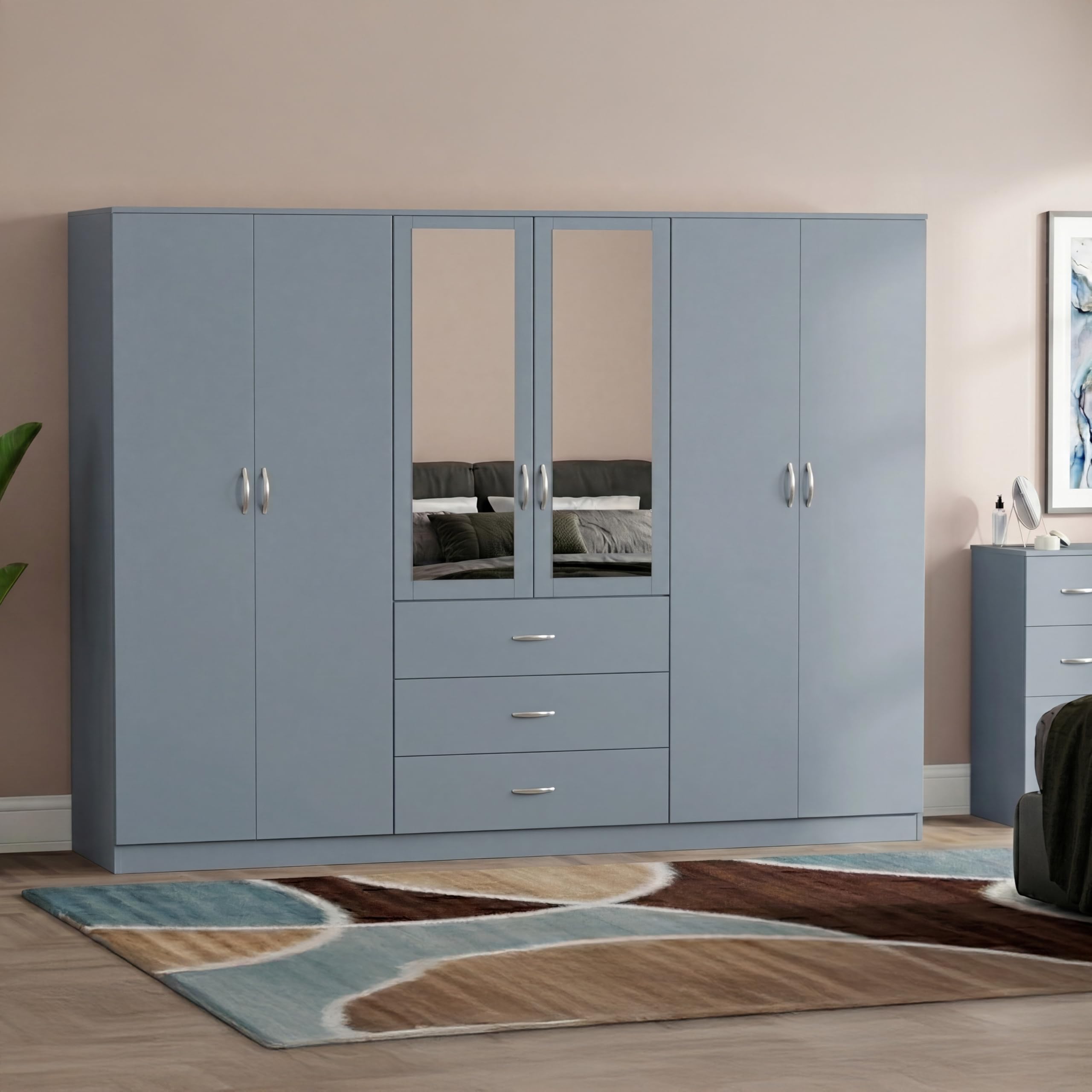 Armario con espejo de 6 puertas Vida Designs Riano mueble de dormitorio gris de 175cm