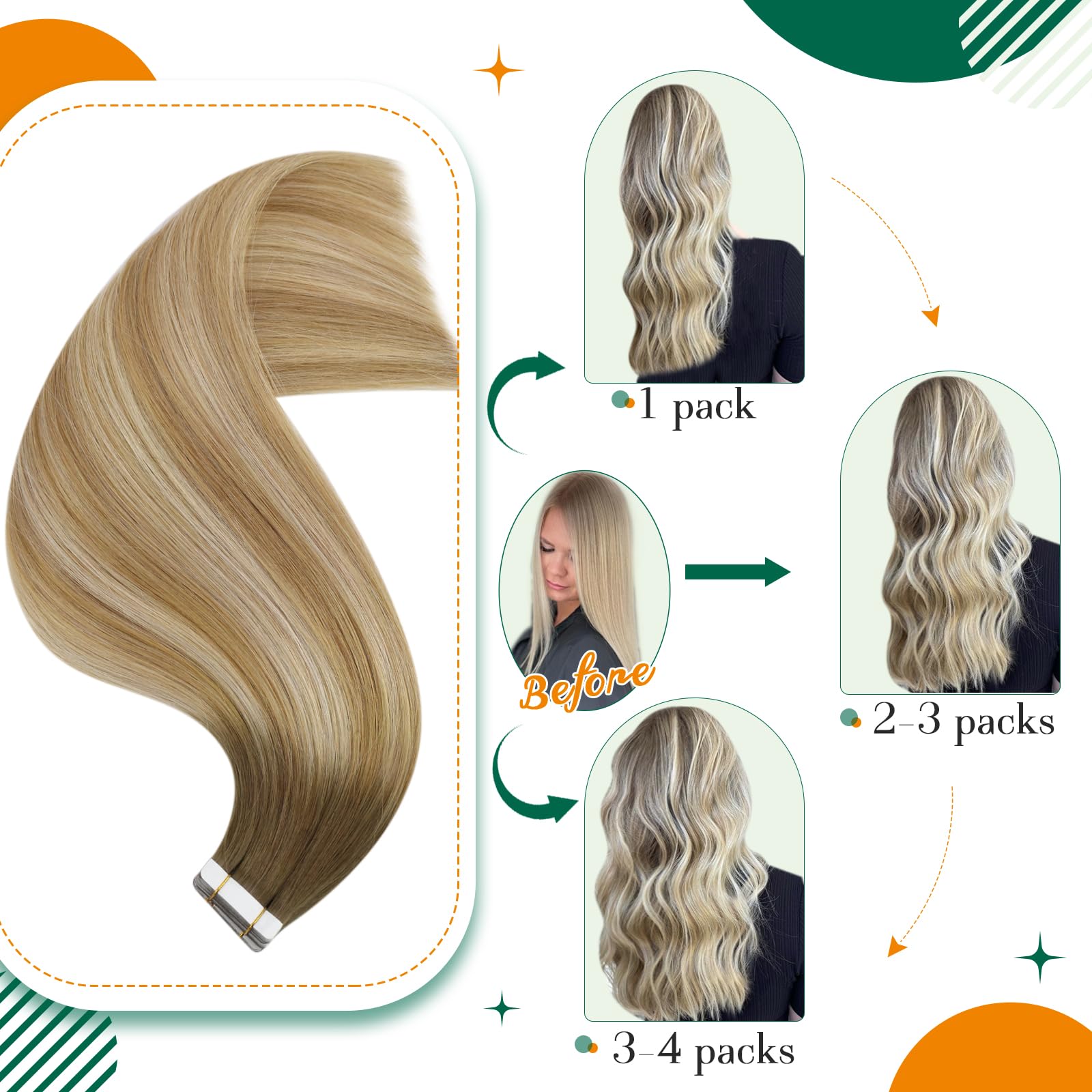 Easyouth Ombre Tape in Hair Extensions Human Hair Balayage Tape in Extensions Real Human Hair Brown to Blonde Balayage Tape in Human Hair Extensions Tape ins Remy 12 Inch 30g 20Pcs - Image 2