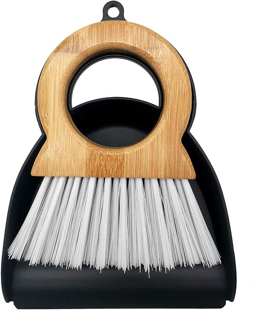 Xifando Mini Broom and Dustpan for Housekeeping-Bamboo Handle Small Broom and Dustpan Set Combination Mini Desktop Sweep, Keyboard Cleaning Brush with Shovel Brush,Round Bamboo Handle