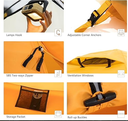 Miniatura 5 de BISINNA Tienda de campaña para 4 estaciones para mochileros, tiendas de campaña de invierno para 2 personas, ligeras, para clima frío, impermeable,