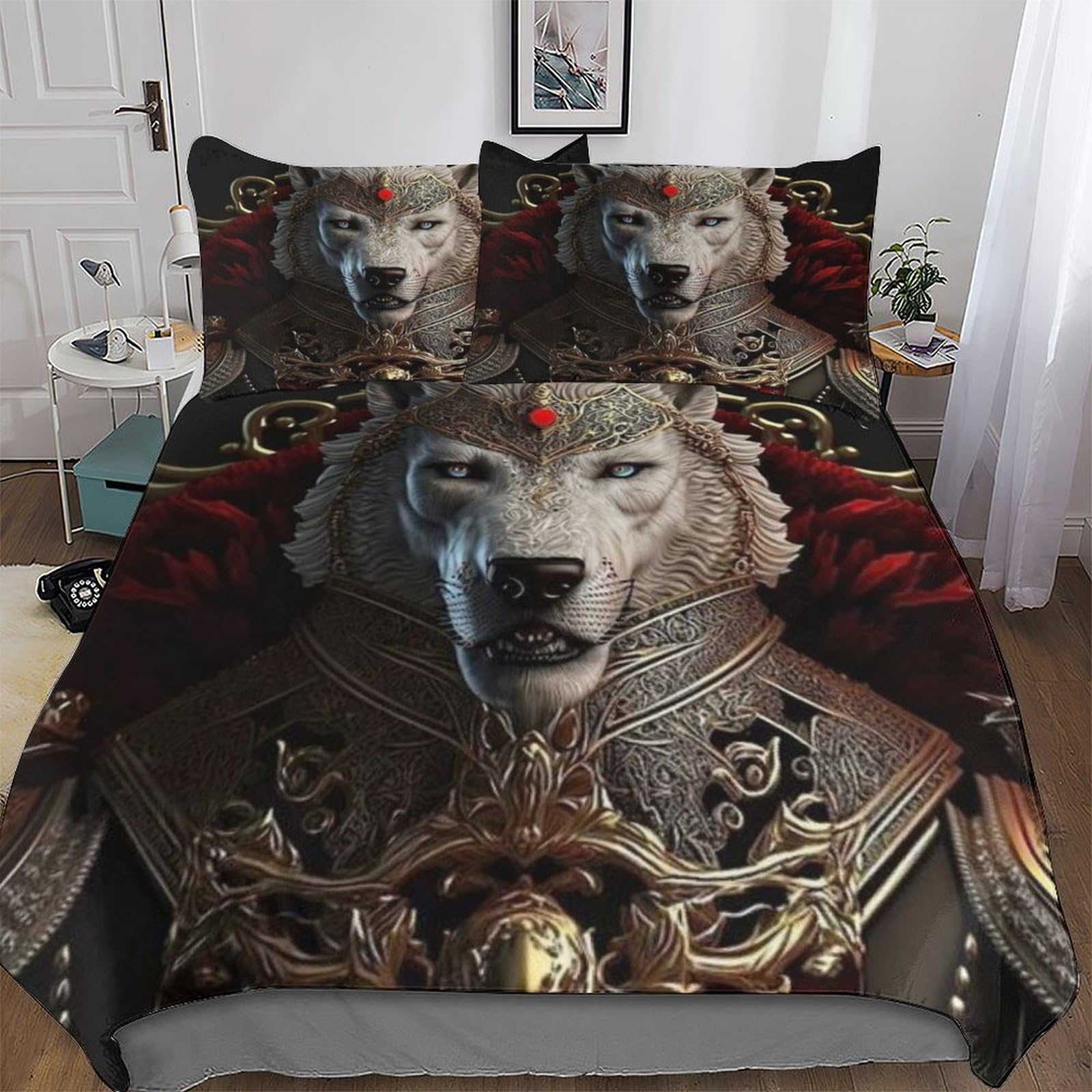Housse de couette loup anti-plis en microfibre douce pour lit double ado