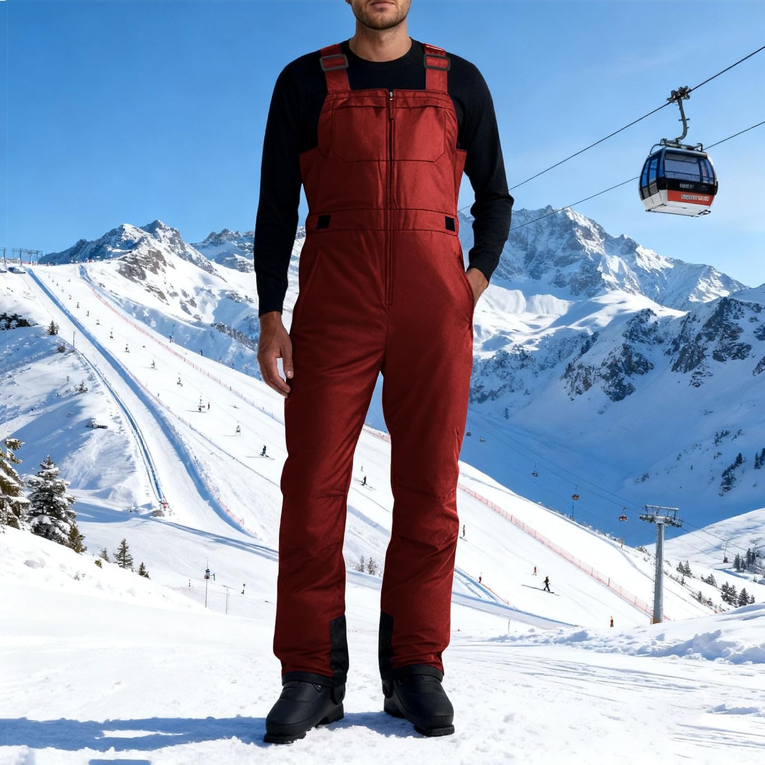 Snow Bibs Men Waterproof Insulated Ski Overalls Winter Windproof Warm Snowpants Snowboard Pant for Outdoor Hiking