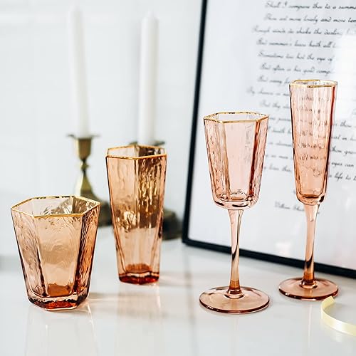 Miniatura 6 de EVEREST GLOBAL Vaso de vino vintage soplado a mano con borde dorado de 8.45 onzas para tu bar en casa, regalo ideal para amigos y familiares