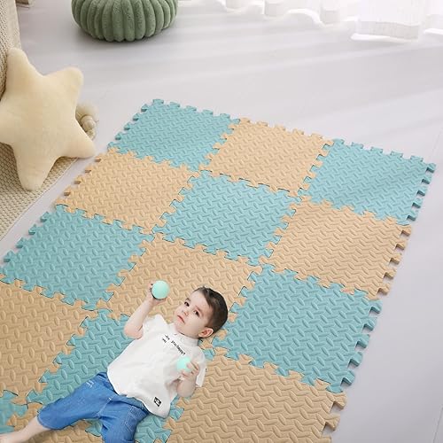 Miniatura 193 de Tapete de juego de espuma para bebé, tapete entrelazado de 0.4 pulgadas de grosor con colores sólidos, tapete de juego suave y no tóxico, tapete