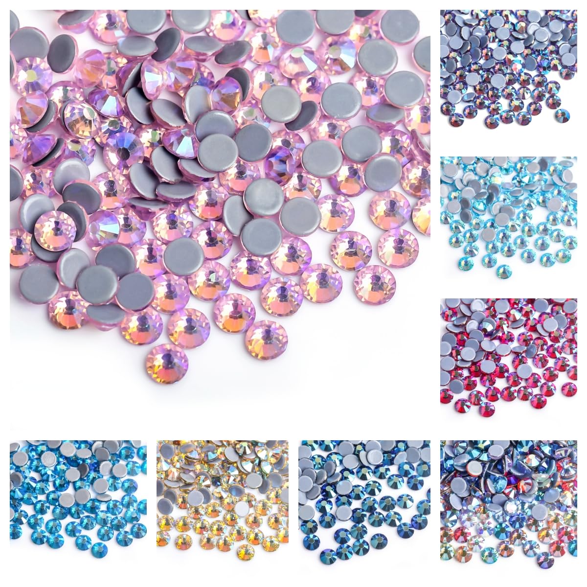 Strasssteine 8 Farben Crystal AB Mix Glas Hotfix Strasssteine ​​für Kleidungsdekoration Kleidungsstück Flache Rückseite Aufbügeln Strass(Light Pink AB,Ss30 288pcs)