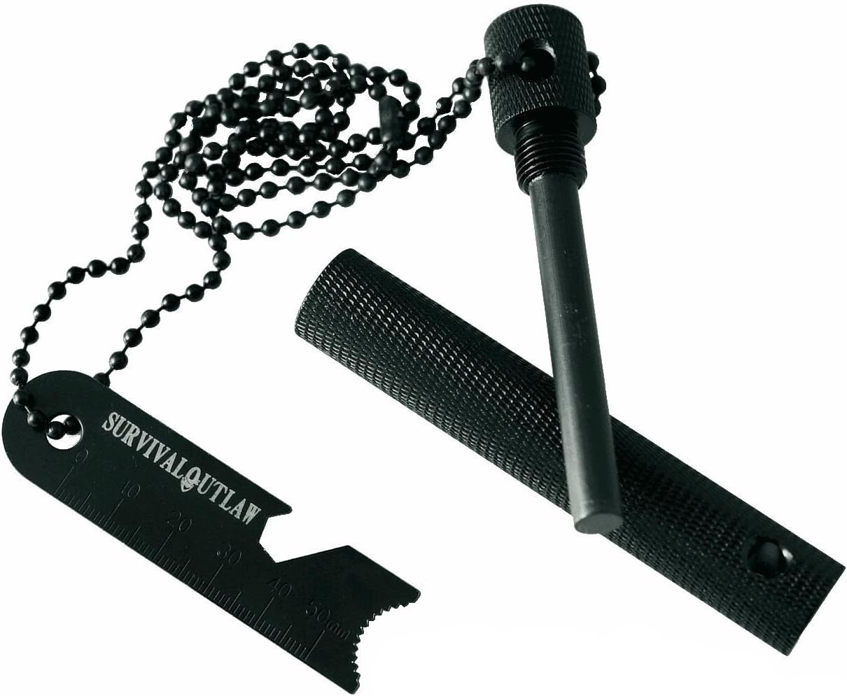 Outlaw Striker - Magnesium Water Proof Fire Starter Kit with Multi -Tool - 10,000+ Strikes - Compact Firestarter Survival Flint for Emergency, Camping, and Bushcraft.