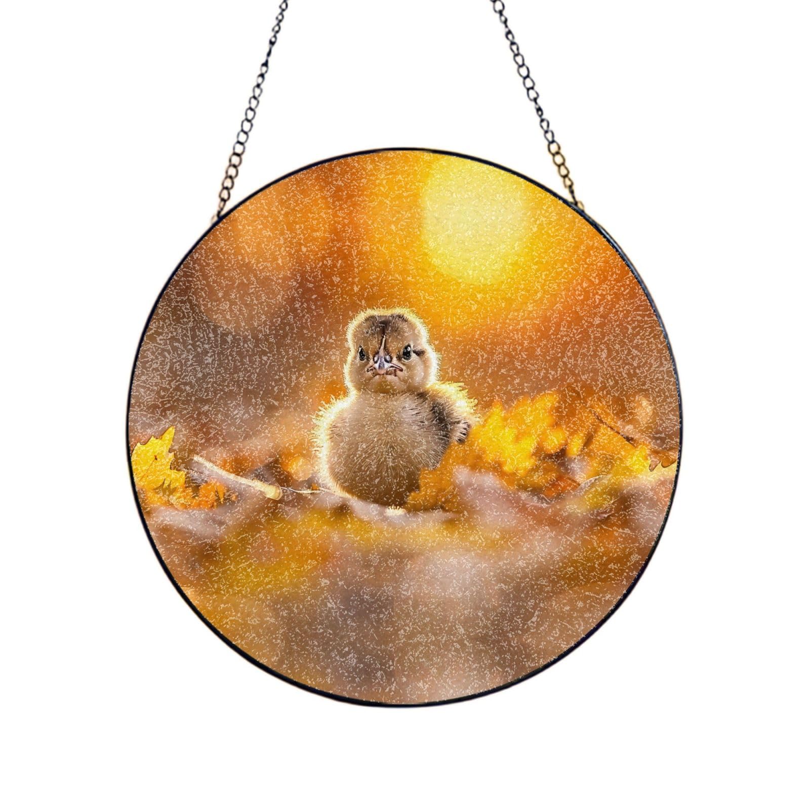 Poezjzw Stained Glass Window Hanging - Chicken Little Sun Catcher For Door Garden Home Decor Christmas Mother'S Day Birthday Gifts 4in（10cm）