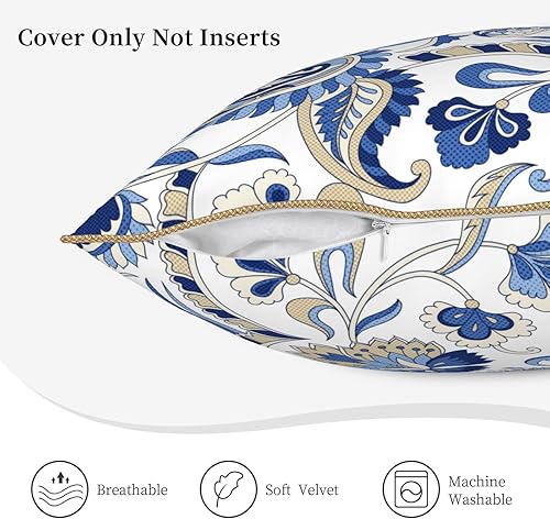 Miniatura 5 de Fundas de almohada azules florales francesas de campo decorativas de terciopelo fundas de almohada rústicas estampada de paisley funda de almohada