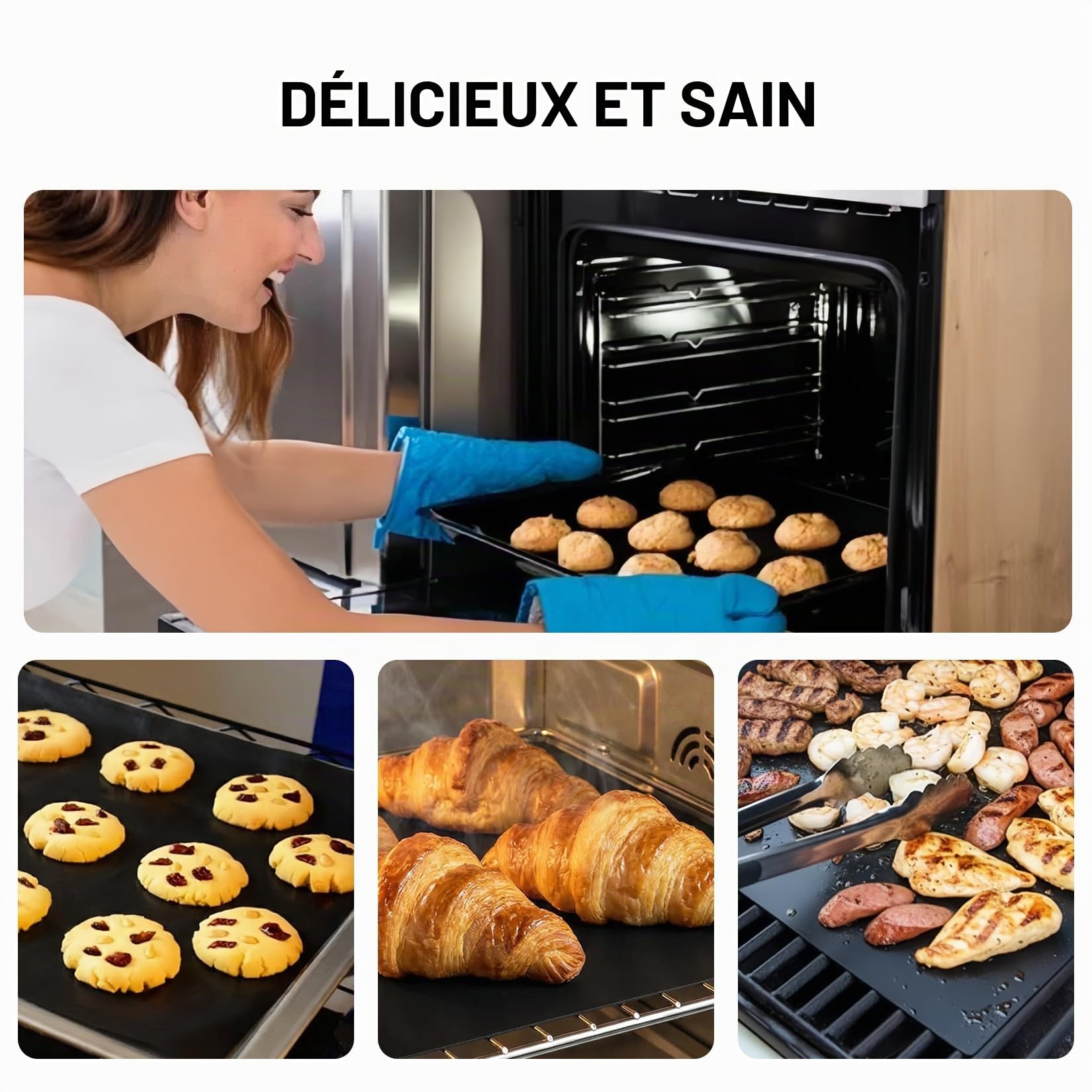 Tapis de Four Réutilisables Anti-adhésif 40 x 33 cm Protection Fond de Four pour Grill Gaz Électrique