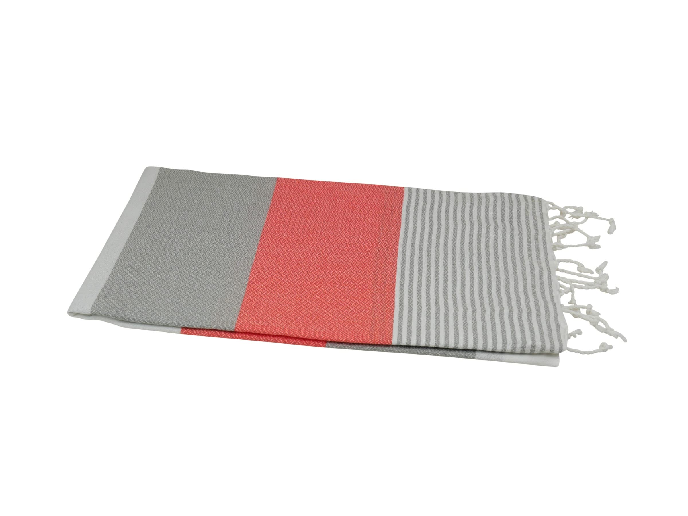 my HamamHammam towel cotton with beautiful colour combination, white light grey salmon, absorbent and easy-care peshtemal sauna towel for sauna, beach, wellness