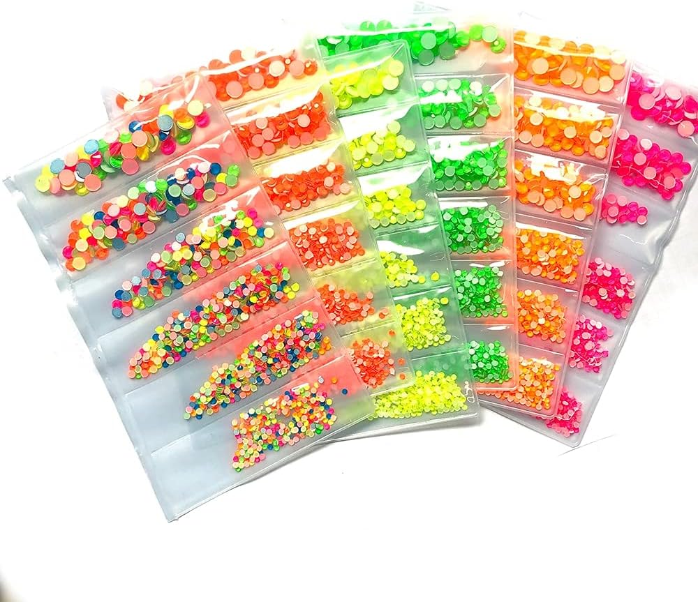 1100Pcs Multi Mixed Size Ss6-Ss30 Crystal Gem Luminous Stones Nail Art Decorations DIY Flatback Fluorescence Nail Rhinestone