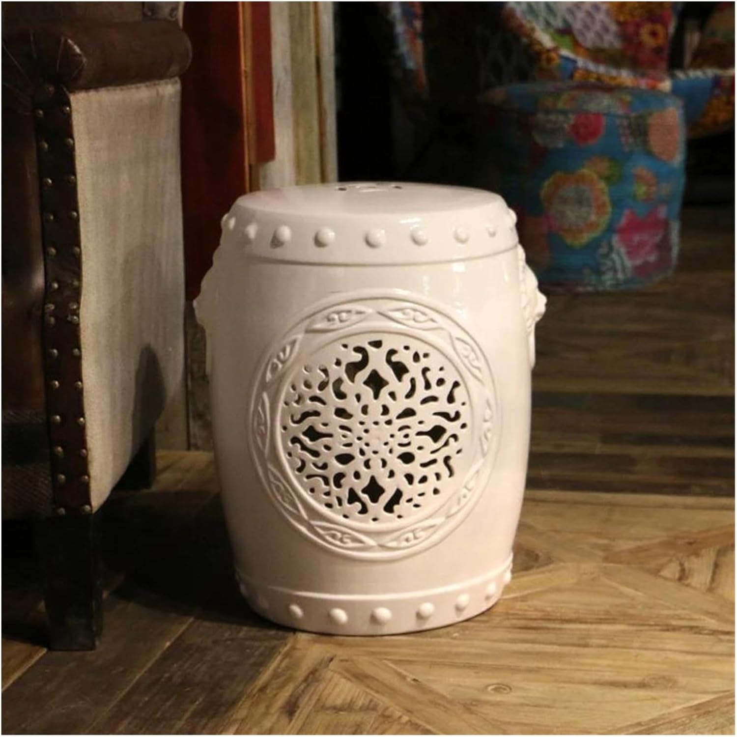 Decorative Garden Stools, Ceramic Ceramic Table Stool Set Color Glaze Ceramic Stool Yellow Plum Blossom Outdoor Home Decor Stool(C)