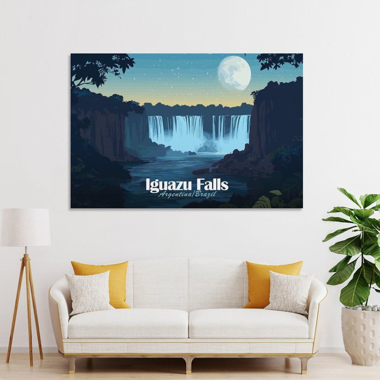 Junmoney Unframe-Style-15-1 Iguazu Falls At Night Illustration Home Decor Wall Art 24X36inch(60X90cm), For Bedroom, Guest Room Or Reading Nook, Decorative Wall Art For Cosy Rooms