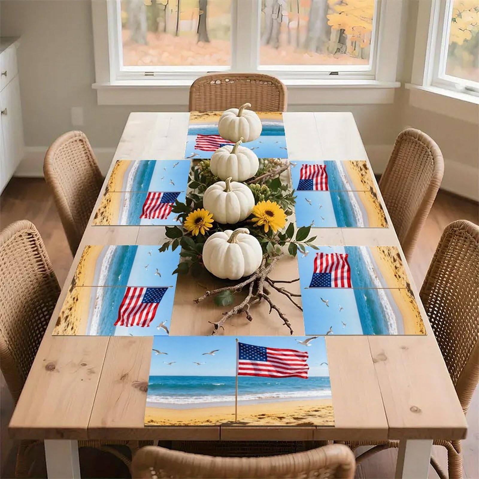 Sets de table demi-roulés lavables anti-tache à motifs de drapeaux pour la maison