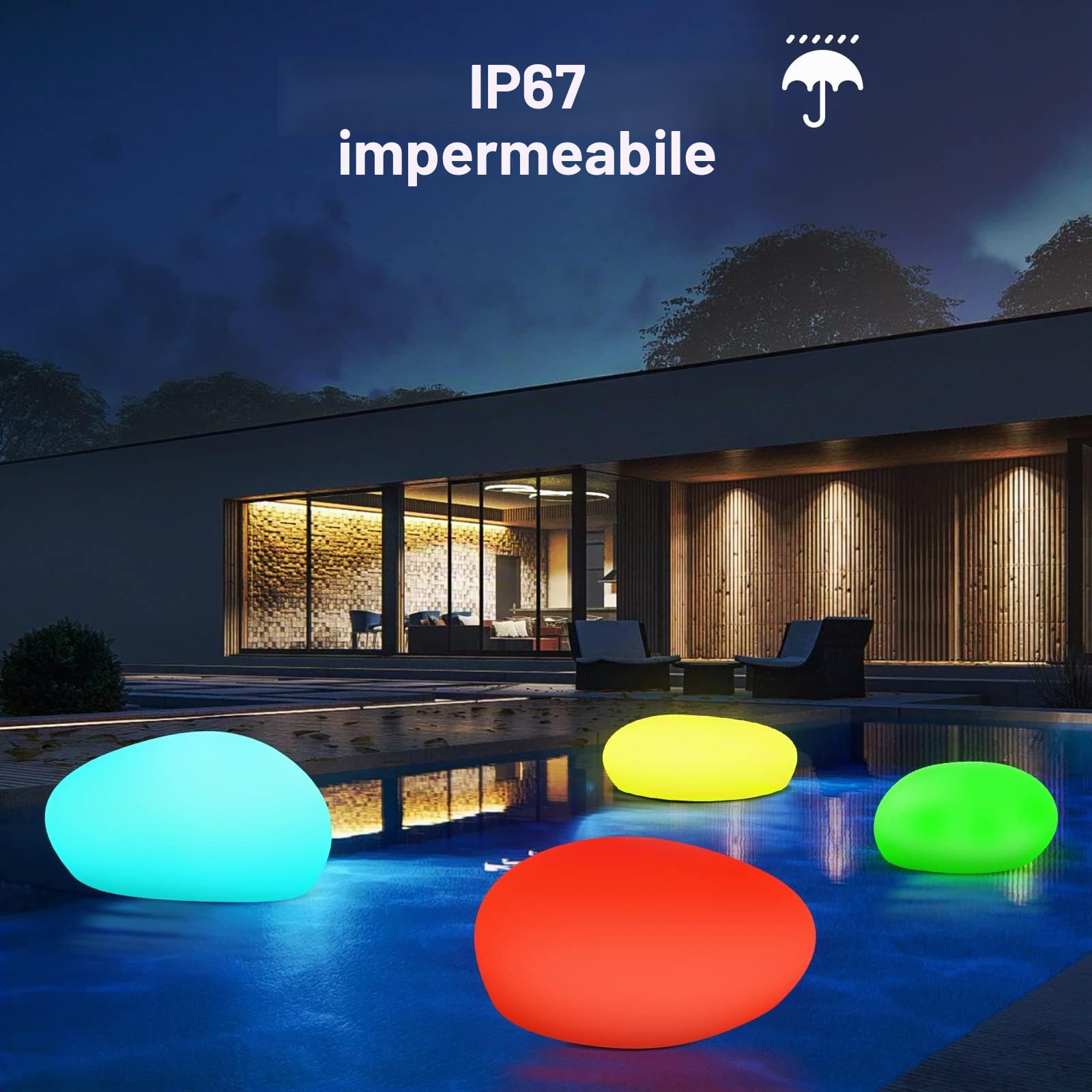 Jonwall Lampade solari per esterni da giardino, RGBW, con cambio colore, IP67 LED con batteria da 1800 mAh per balcone e terrazza