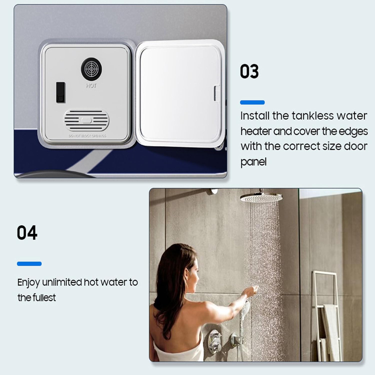 Instant Hot Water Heater for RV, 12V DC & Propane, 55,000 BTU, Remote Control, Compact Design for 15x15 Inch Opening, Ideal Camper Van Replacement, Fast Heating Solution