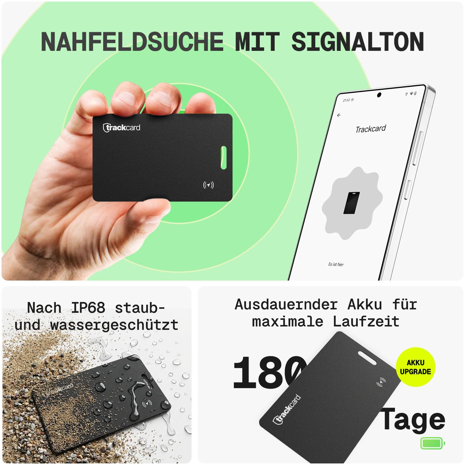 One für Android Tracker Karte für Deine Geldbörse, Ultradünn, Kabellos Wiederaufladbar & Alarm, Kompatibel mit Google Mein Gerät Finden & Find Hub, Smart GPS Tracker Android Tag