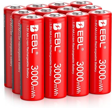 EBL Rechargeable Lithium AA Batteries 12Pack, 1.5V 3000mWh for Blink Camera