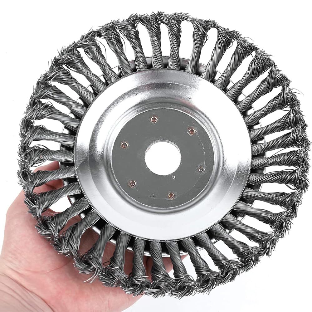 Testa per decespugliatore in filo di acciaio annodato da 25,4 cm, testa rotante per tosaerba per rimozione di erbacce e ruggine (include vite superiore e inferiore della piastra di pressione)