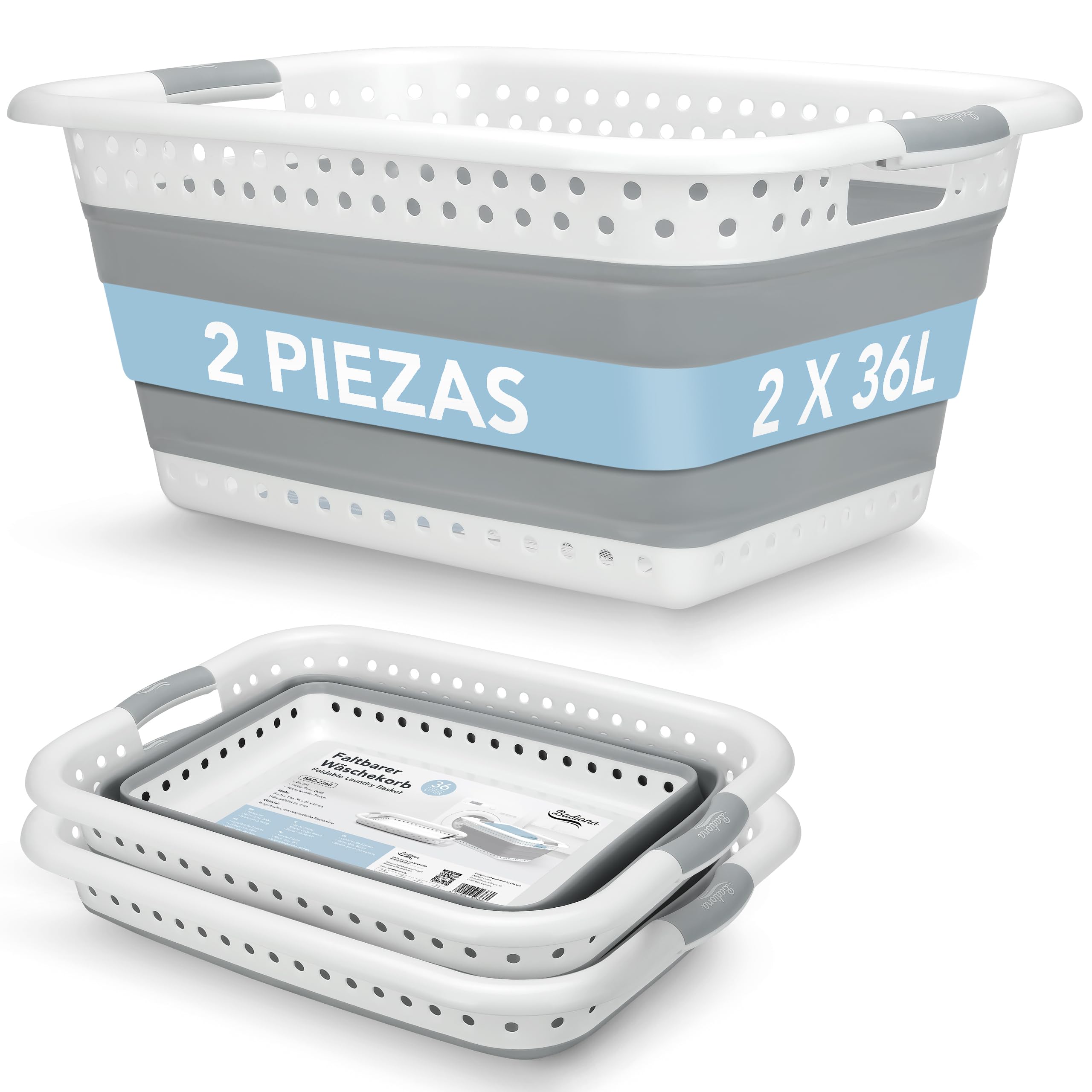 Set de 2 cestos ropa plegable colada - 2x 36 litros & uso universal