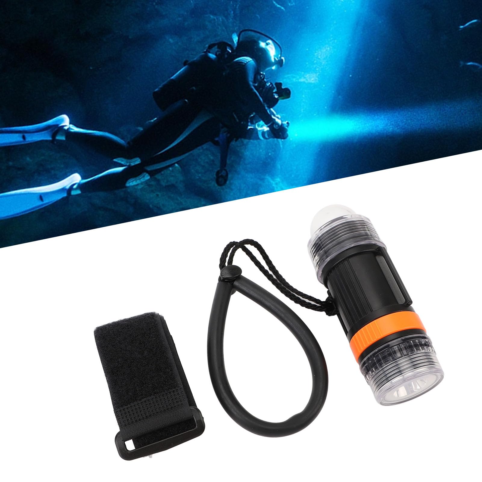 Luce LED ad alta luminosità, impermeabile, funzionamento a batteria, torcia per avventure subacquee, affidabile e portatile (BLACK)