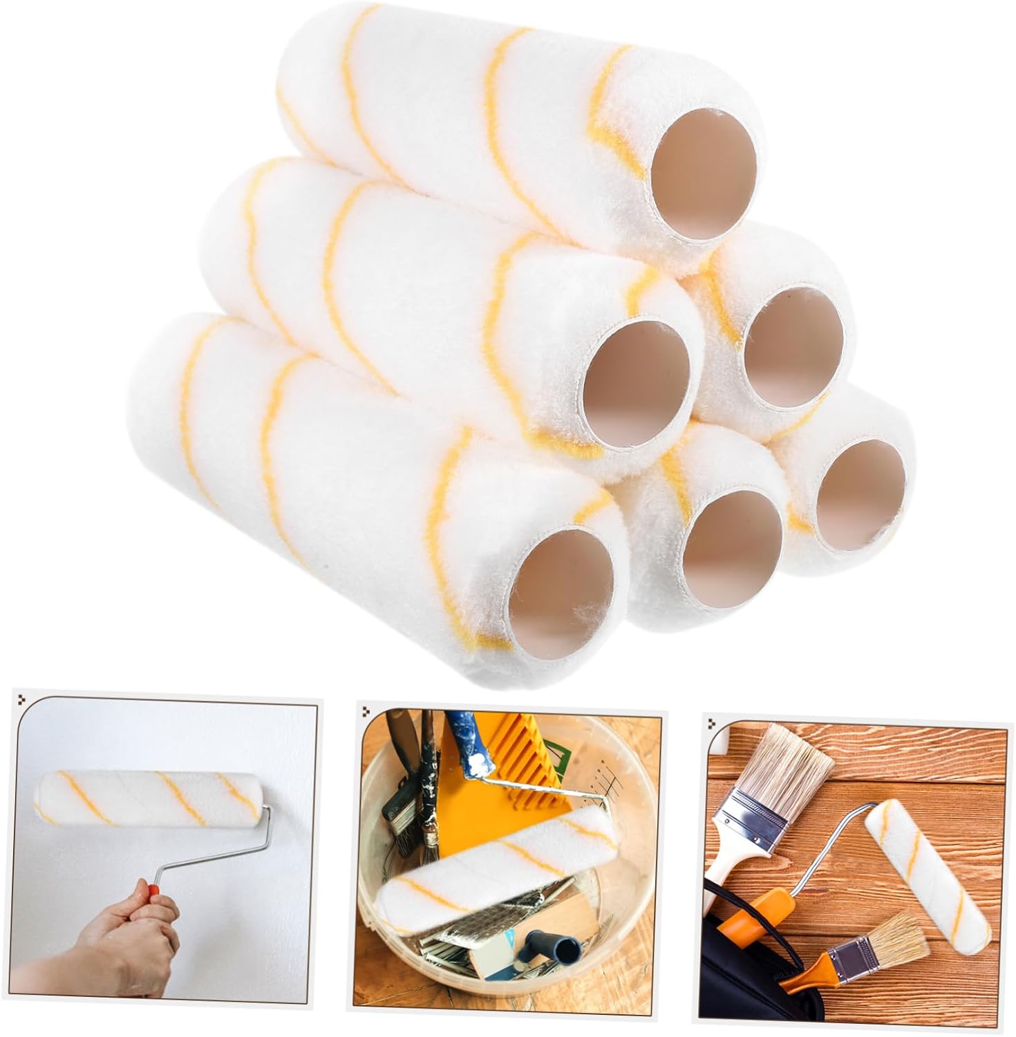 Vaguelly 6pcs Paint Roller Covers Ultra-fine Sleeves for Smooth Wall Painting Nap for Even Coating Easy to Clean and Replace for Home Interior and Exterior Use