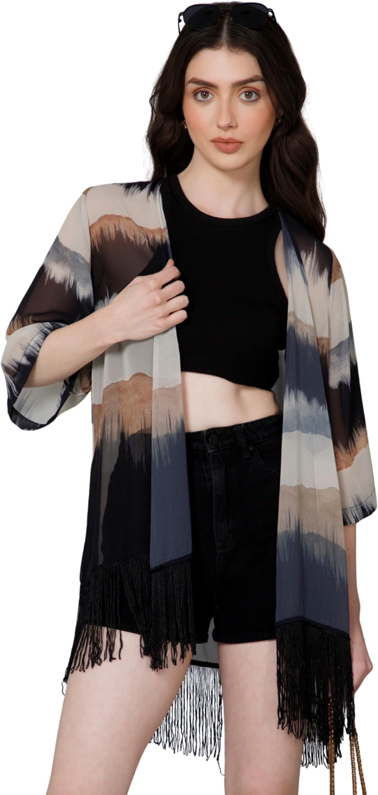 Colorblocked Shrug for Women | Lightweight Georgette Kimono| Versatile Casual Shrug for Layering and Summer Fashion